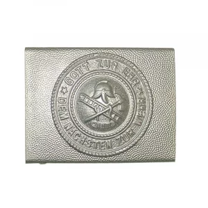 Kastenschloss silbern gekörnt, mit vergoldetem Feuerwehr-Emblem Kastenschloss "Gott zur Ehr, dem Nächsten zur Wehr"