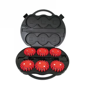 powerflare-koffer-6-led-signallichter-rot 6 LED Akku-Signallichter "POWERFLARE" - im Koffer