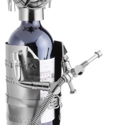 Flaschenhalter Feuerwehrmann Metall Skulptur mit Geschenkkarte